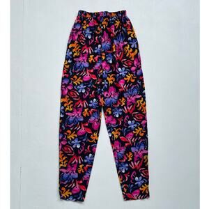 Vtg 90s Neon Tropical Floral Rayon Lounge Pants / Sz Small / High Stretch Waist